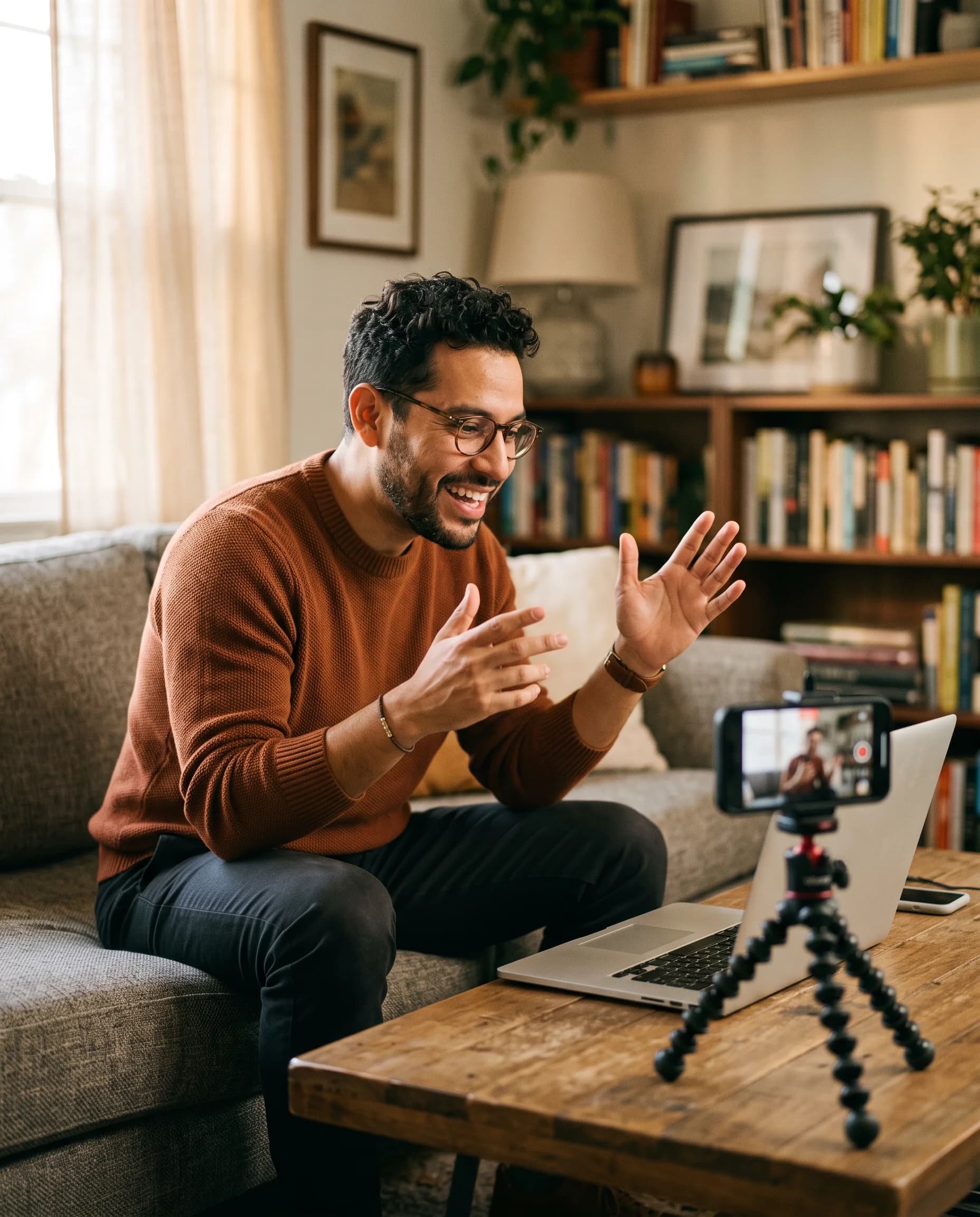 Author speaking on camera during a professional video interview for an author storytelling and promotional film